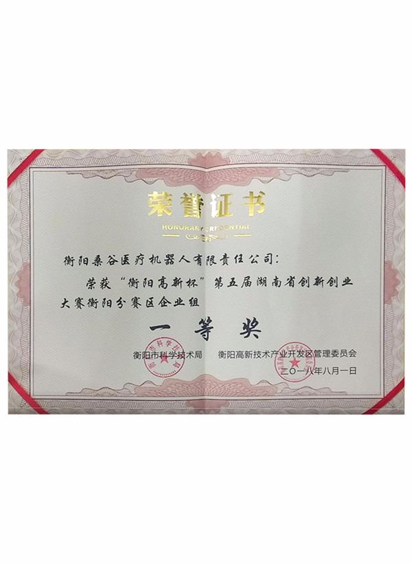 创新大赛一等奖证书